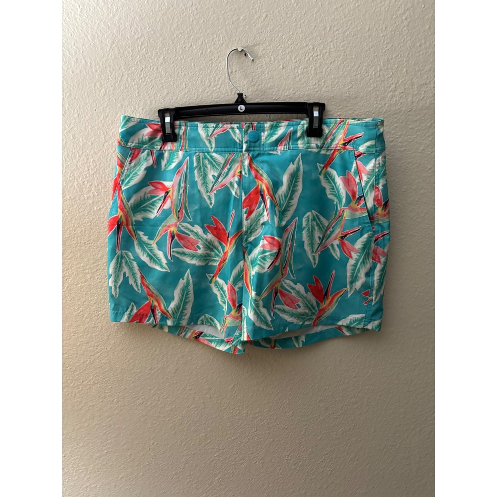 Chubbies Mens Teal Tropical Bird of Paradise Print Swim Trunks Mesh L A1122